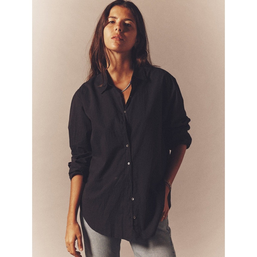 Xirena Black Beau Shirt Long Sleeve Cotton Button Down Blouse Small